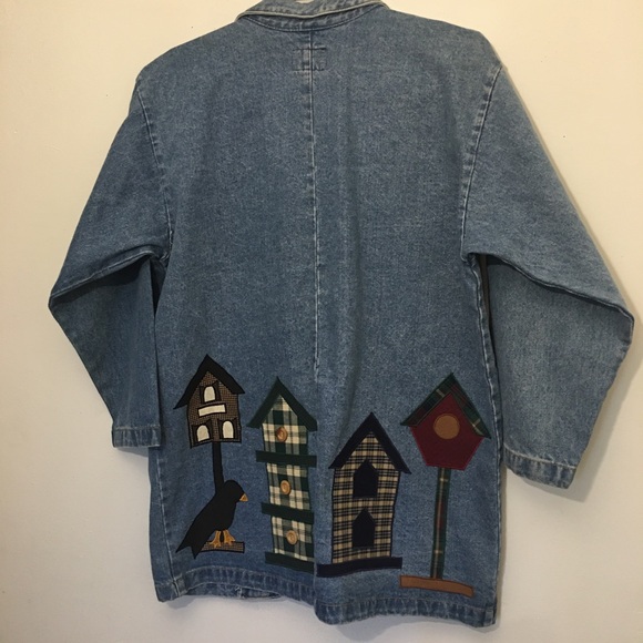 Vintage SunBelt Sportswear Denim Jacket with Birdhouse Appliqué: Size Medium - Picture 7 of 13